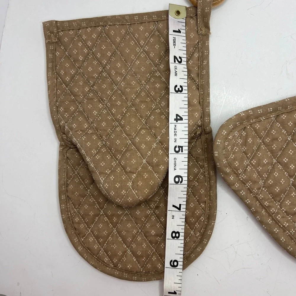 Vintage Mallard Duck Oven Mitt Pot Holder Set Brown Quilted Wood Ring Hanging